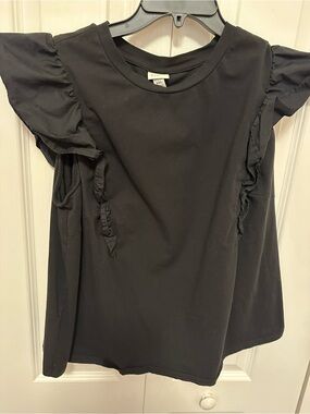a new day Black Ruffle Sleeve Short-Sleeve Tee